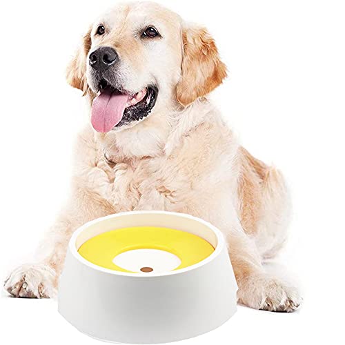 Pet Slow Water Bowl, Hund Wasserschale, No Spill Pet Water Bowl, Automatische Pet Water Bowl, mit Floating Dis, für Hund, Katze, Welpe, Kitty, 1 L Große Kapazität (Gelb) von WEIWUXIAN