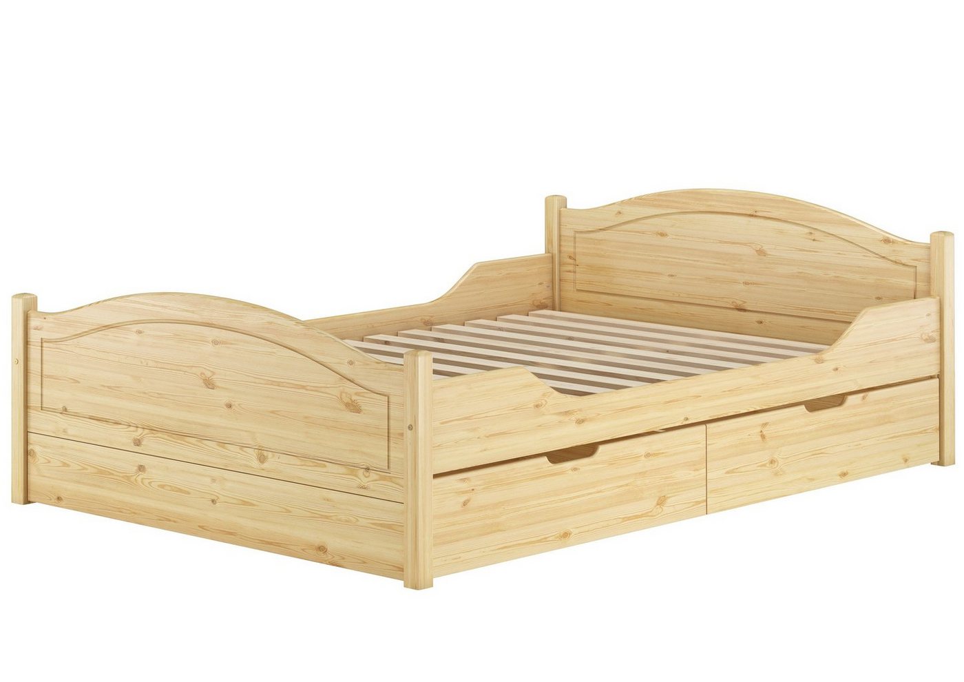 ERST-HOLZ Bett Doppelbett 140x200 Komplettset Bett mit Staukasten, Kieferfarblos lackiert von ERST-HOLZ