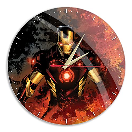 ERT GROUP Original und offiziell Lizenziertes Marvel Wanduhr Glänzend Muster Iron Man 002 Marvel Mehrfarbig Leise, Einzigartiges Design, Lackierte Metallzeiger, 30,5 cm (12") von ERT GROUP