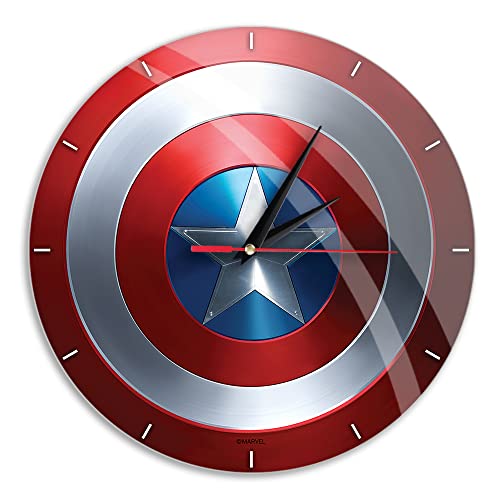 ERT GROUP Original und offiziell Lizenziertes Marvel Wanduhr Glänzend Captain America 001 Marvel Red Leise, Einzigartiges Design, Lackierte Metallzeiger, 30,5 cm (12") von ERT GROUP