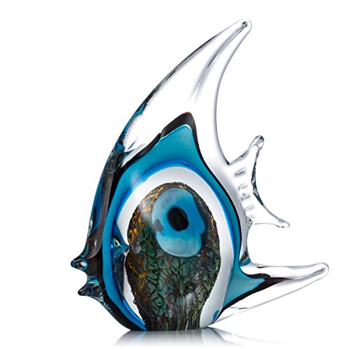 ERYUE Statue Dekoartikel,Blauer Streifen-Tropische Fisch Glasskulptur Hauptdekoration Glasfische von ERYUE