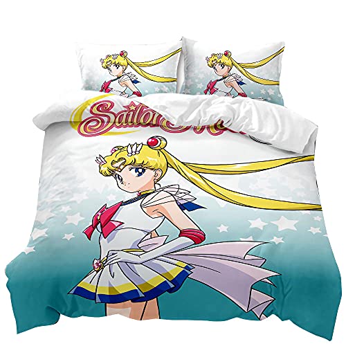 ESAAH 3D Gedrucktes Anime Sailor Moon Bettwäsche Set ?Bettbezug Mit Kissenbezug?Mikrofaser?Kinder Bettwäsche (A1,155x220cm+80x80cmx2) von ESAAH