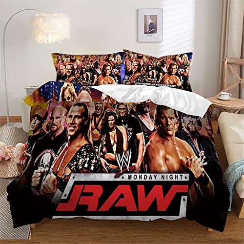 ESAAH 3D WWE Bettwäsche-Sets, 3-teiliges Ultraweiches Bettbezug Set Mit Kissenbezügen, Mikrofaser,Bettbezug Und Kissenbezug (A2,135x200cm+75x50cmx1) von ESAAH
