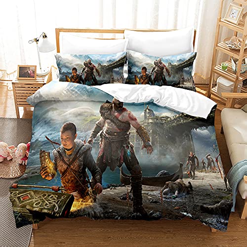 ESAAH God of War Bettwäscheset 3D Für Alle Jahreszeiten Zart Gemusterter Bettbezug Mit Reißverschluss (A2,200x200cm+80x80cmx2) von ESAAH