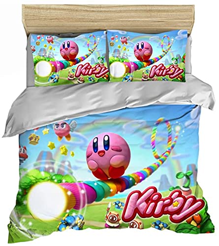 ESAAH Kirby Game 3D Bettbezugsset Mit Reißverschluss Und Kissenbezügen, Mädchen Teenager Bettwäsche 3-teiliges Set (A4,200x200cm+80x80cmx2) von ESAAH