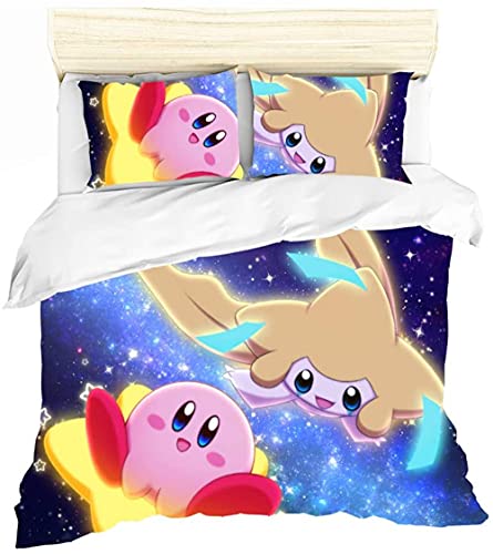 ESAAH Kirby Game 3D Bettbezugsset Mit Reißverschluss Und Kissenbezügen, Mädchen Teenager Bettwäsche 3-teiliges Set (A6,135x200cm+80x80cmx1) von ESAAH