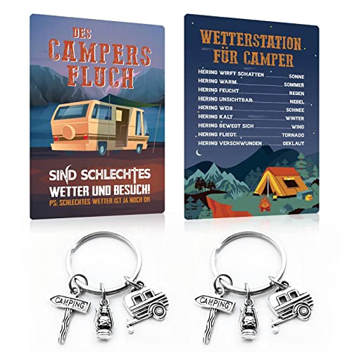 4er Set - Blech-schilder Camping lustig Spruch 20x30cm(2Stücke) - Campingregeln - mit Camping Schlüsselbund Schlüsselring als Metall(2Stücke) - Geschenk-idee für Camper Wohnmobil Wohnwagen von ESFIVHO