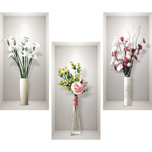 ESFIVHO 3er Set Wandtattoo 3D Effekt Vase 56x28cm - Wandaufkleber Selbstklebend mit Blumen Grüne Pflanzen Baum Bonsai - Wandsticker Wandbild für Büro Kinderzimmer Küche groß von ESFIVHO