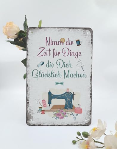 Retro Nähen Blechschild mit Spruch 20x30cm - DIE DICH GLÜCKLICH MACHEN - Retro Nähmaschine Schild mit Nadel Faden - Nähzubehör Wanddeko Geschenk für Nähzimmer Nähbegeisterte von ESFIVHO