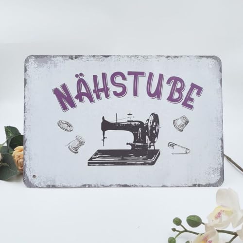 Vintage Nähen Schild mit Spruch 20x30cm - NÄHSTUBE - Retro Nähmaschine Blechschild mit Nadel Faden - Nähzubehör Wanddeko Geschenk für Nähzimmer Nähbegeisterte von ESFIVHO