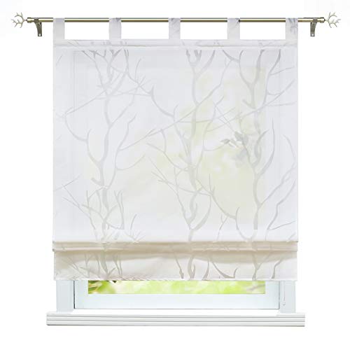 ESLIR Raffrollo mit Schlaufen Raffgardinen Ausbrenner Gardinen Küche Transparent Vorhänge Modern Weiß #2 BxH 140x140cm 1 Stück von ESLIR