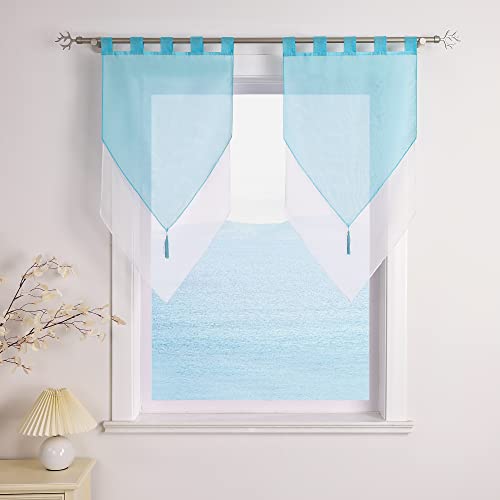 ESLIR Scheibengardinen Modern Bistrogardine küche Gardinen mit Schlaufen Transparent Vorhänge Voile Blau BxH 60x120cm 2 Stück von ESLIR