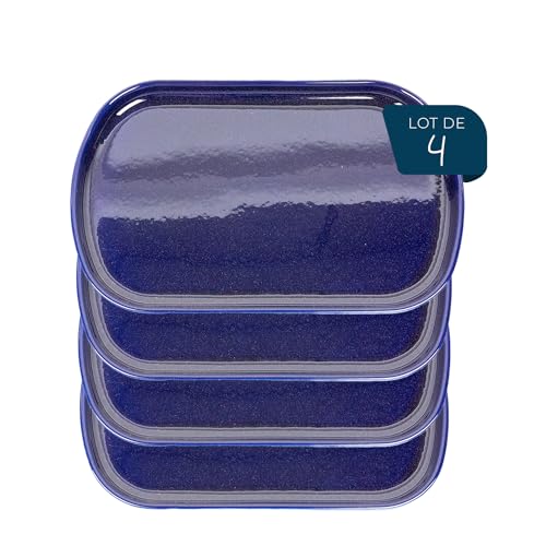 ESPRIT DE CUISINE - 4 längliche Teller aus Keramik – elegantes Design – kratzfest – robust und langlebig – leicht zu reinigen – hergestellt in Frankreich – 33 cm – Blau gesprenkelt von Esprit de Cuisine