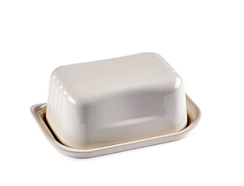 ESPRIT DE CUISINE - Butterdose aus Keramik mit Deckel – Emaille kratzfest – leicht zu reinigen – hergestellt in Frankreich – 20,5 x 13,5 x 7,5 cm außen – naturfarben von Esprit de Cuisine