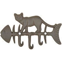 Esschert Design - Garderobenleiste Katze auf Fisch mit 3 Haken - Gusseisen von ESSCHERT DESIGN
