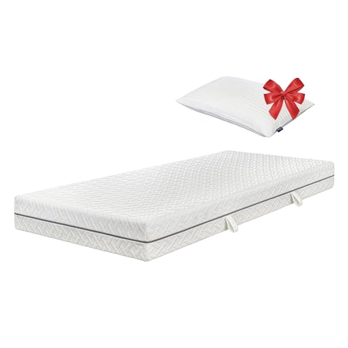 ESSENCE SLEEP Schaum Matratze - 90 x 200 x 18 cm, 2 in 1 Kaltschaummatratze, 7 Zonen Matratze mit 1 Kissen, H2, Rollmatratze – Atmungsaktiv Bequem und Langlebig, Öko-Tex Zertifiziert, Memory Foam von ESSENCE SLEEP