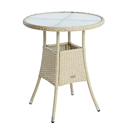 ESTEXO Polyrattan Beistelltisch Gartentisch Rattan Tisch Balkontisch Gartenmöbel Rund Kaffeetisch Teetisch Couchtisch Rattantisch (Beige) von ESTEXO