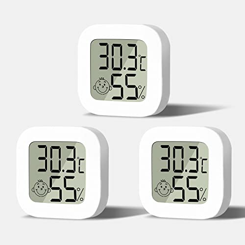 Digital Mini Thermometer Hygrometer Innen 3 Stück, Indoor Thermometer mit Smiley-Indikator Raumthermometer zum Aufstellen oder Wandmontage Innenraum, Wohnzimmer, Büro (Feuchtigkeit & Temperatur) von ESTVIIG
