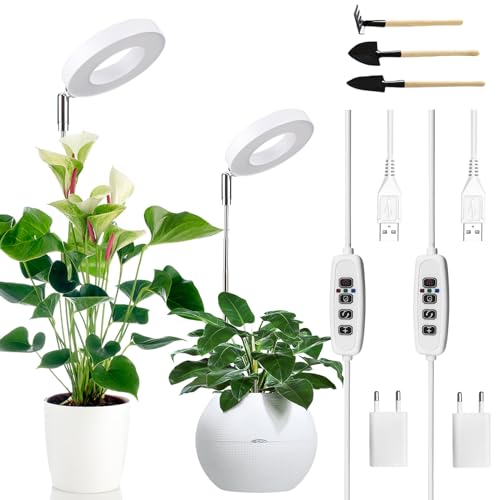 Pflanzenlampe 48 LED 2 Stück, LED Vollspektrum Pflanzenlicht für Zimmerpflanzen, Höhenverstellbares Plant Grow Light mit 3 Beleuchtungsmodi 9 Helligkeitsstufen, 3/9/12h-Auto-Timer, USB Adapter von ESTVIIG