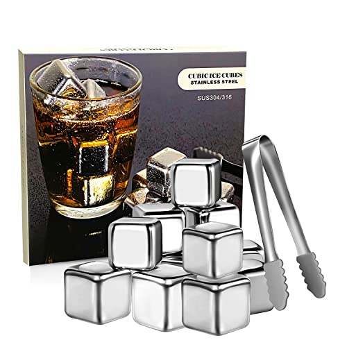 Wiederverwendbare Eiswürfel,Whiskey Stones, Gift Set With 12 Pcs Stones And Box.Whiskey,Bourbon,Scotch,Gin, Wine Beverage.Stainless Steel Reusable Ice Cubes.(Silvery,Food Grade Materials) von ESTVIIG