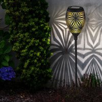 Solarlampe schwarz Außenleuchte modern Steckleuchte Gartendeko, Terrassenlampe Dekorstanzungen Erdspieß, Metall gold, 1x led warmweiß, DxH 11x58 cm von ETC-SHOP
