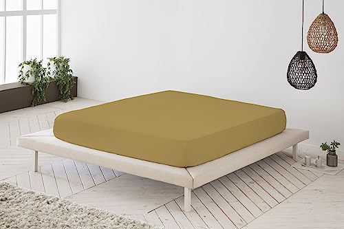 Spannbettlaken, einfarbig, Ocker, für Bett 135 cm – 135 x 200 cm, Baumwolle, Fadenzahl 200. von ETHERE MAISON