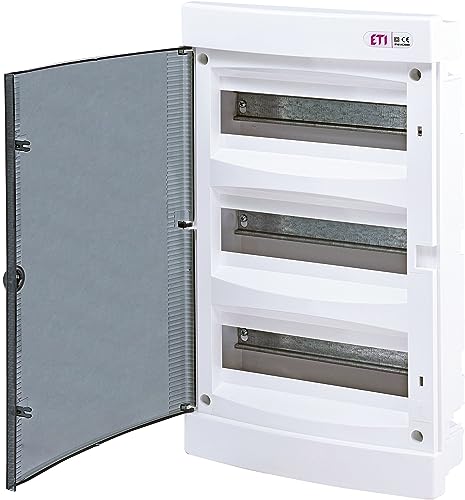 Sicherungskasten Unterputz IP40 Verteiler Gehäuse transparente Tür für die Trockenraum Installation im Haus (3-reihig bis 36 Module) von ETI