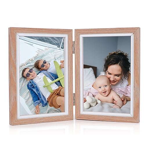 EUBSWA Holz Bilderrahmen Faltbar 6 Inches für 2 Fotos, Doppelt Collage Fotorahmen Portraitrahmen Rahmen Frame für den Schreibtisch oder Familie Hochzeit Geschenke von EUBSWA