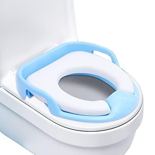 Kinder Toilettensitz Töpfchen Training Universeller, EUBSWA Toilettensitz Toilettentrainer WC Training Sitze mit Weichen Kissen Sicherheitsgriffe für Jungen und Mädchen von 1-7 Jahre (Blau) von EUBSWA