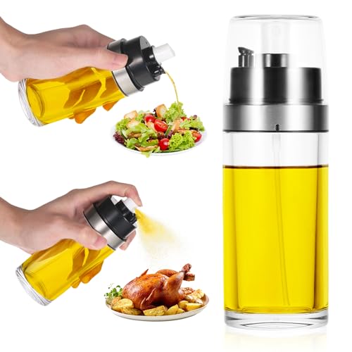 EUIOOVM 2-in-1 Ölsprühflasche, 150 ml Glas-Ölspenderflasche, einfacher Olivenölsprüher mit Ausgießer, Kochglas-Ölflasche für Küche, Outdoor, Luftfritteuse, Salat, Backen, von EUIOOVM