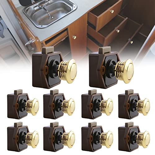 10 Stück Push Button Catch Door Lock Verriegelung,Metall Push Button Drehknopf Schloß für Wohnmobil Caravan Van Yacht Drawer Cabinet Door (Braun) von EUNEWR