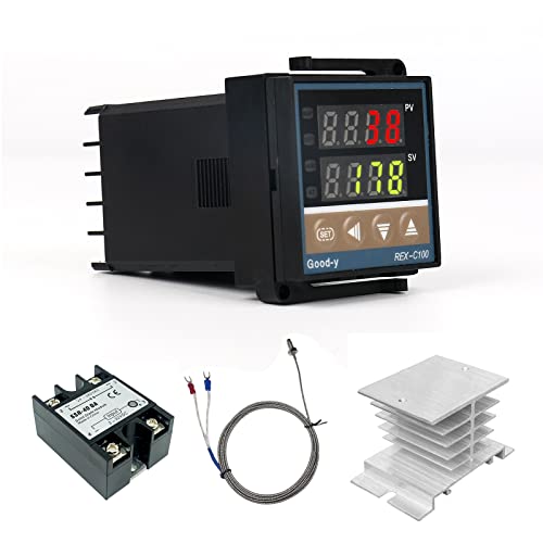 EUNEWR Digital Temperaturregler REX-C1000 ℃ ~ 1300 ℃ Digital Intelligente Thermostat LED PID Temperaturregler Kits Halbleiterrelais 40DA Temperaturfühler 1 Meter Kühlkörpertemperaturregler von EUNEWR