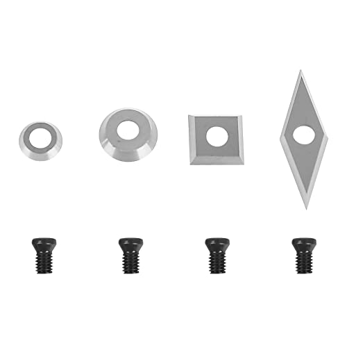 EUNEWR 4 Teiliges Hart Metall Schneid Platten Set für Holz Dreh Werkzeuge,Einschlie Diamant mit Scharfer Spitze,12 und 8.9mm Rundform Fräser,mit Schrauben von EUNEWR
