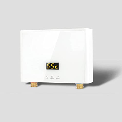 Mini Durchlauferhitzer Tankless, 220V Küche Durchlauferhitzer mit LED Digitalanzeige Panel, Elektronischer Dusche Warmwasserbereiter Energie Sparen (5500W Weiß) von EUNEWR