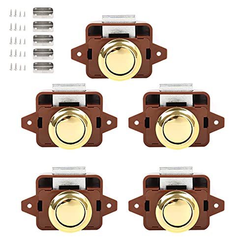 Push Button Catch Door Lock 5 Stück Groß, Möbelschloss Push Button Verriegelung Keyless Locks für RV Camping Schrank Schublade Caravan Van Motorhome Yacht (Braun) von EUNEWR