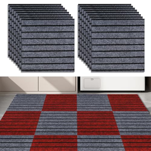 Teppichfliesen, 24 Stück 30 x 30 cm Strapazierfähiger Teppich Bodenbelag, Teppichfliesen selbstklebend und zuschneidbar für Bettzimmer, Küche, Wohnzimme (Schwarz) von EUNEWR