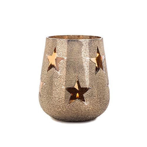EUROCINSA Ref. 27252 Kerzenhalter Sterne aus Glas Krinkle Gold 13 x 15 cm 1 Stück, bernsteinfarben/goldfarben, Einheitsgröße von EUROCINSA