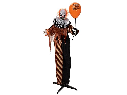 EUROPALMS Halloween Figur Clown mit Luftballon, animiert, 166cm | Animierte Figur mit Licht- und Soundeffekt (Batterie- & USB-Betrieb) von EUROPALMS