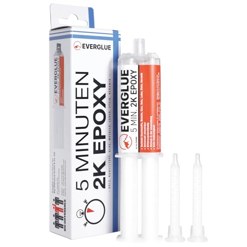 EVERGLUE 5 Minuten Epoxy 25g Doppelspritze, Zweikomponentenkleber, Epoxy Kleber extra stark, 2 K Kleber universal zum Kleben und Versiegeln von EVERGLUE