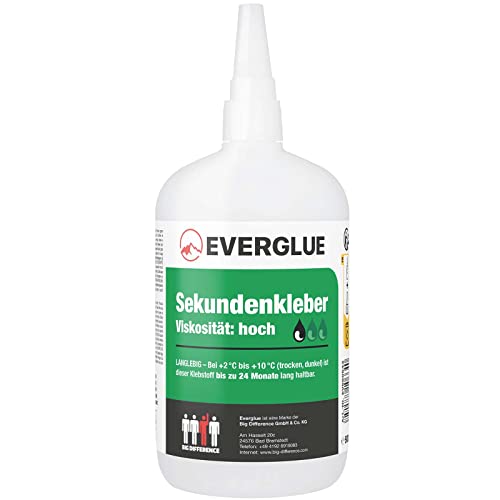 EVERGLUE Sekundenkleber dickflüssig für präzises Kleben und schnelle Reparaturen - extra stark schnelltrocknend und flüssig ohne Nachtropfen Sekundenkleber hochviskos 500g von EVERGLUE