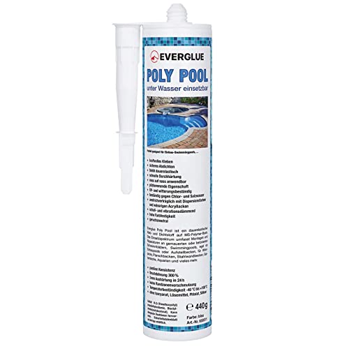 Everglue Poly Pool 1K MS-Polymer Montagekleber zum Kleben und Abdichten, unter Wasser einsetzbar, ohne Silikon, UV-beständig, bleibt dauerelastisch, Farbe: Blau, 440g Kartusche von EVERGLUE