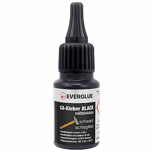 Everglue Sekundenkleber schwarz mittelflüssig, extra starker & flexibler Superkleber, Kunststoffkleber, stoß- & wasserresistenter Sekundenkleber für z. B. Keramik, Gummi, Leder 20g Dosierflasche von EVERGLUE