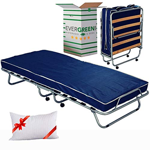 EVERGREENWEB Gästebett Klappbar mit Kaltschaummatratze 80x190 Höhe 10 cm + Visco Kissen GRATIS, Lattenrost aus Holz, Stabiler Metall-Rahmen mit Rollen und Bequeme Matratze, Platzsparend Klappbett von EVERGREENWEB MATERASSI & BEDS