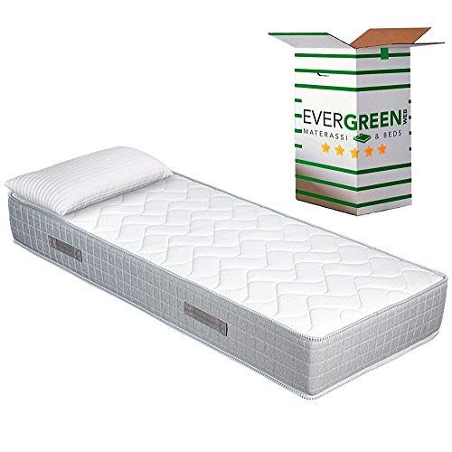 EVERGREENWEB Orthopädische Matratze 85x190 cm aus Waterfoam, 25 cm Hoch + 1 Kissen aus Memory Foam Flocken KOSTENLOS, Ergonomisch, Atmungsaktiv Weiß Bezug, Hypoallergen, Antimilbe | Big Fashion von EVERGREENWEB MATERASSI & BEDS