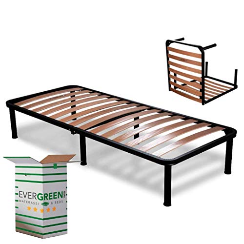 EVERGREENWEB - Orthopädischer Lattenrost 90x200 Faltbar, 35 cm Hoch, Extra Komfort Holzleisten mit 6 Abnehmbar Füße Verstärkte Rahmen aus Stahl, Klappbarer Bettgestell für alle Betten und Matratzen von EVERGREENWEB MATERASSI & BEDS