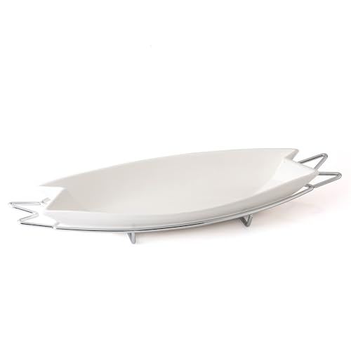EVVIVA COMPANY SRL Lunchbox aus Porzellan mit Ständer aus Stahl, Farbe Silber. Maße des Tellers 40 x 18 cm, ovale Form, praktisch und elegant, ideal für Ihren Tisch. von EVVIVA COMPANY SRL