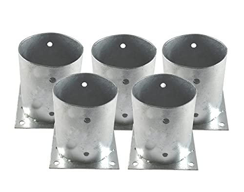 5 Stück EXCOLO Aufschraubhülse 150mm hoher Pfostenhalter verzinkt als Bodenhülse auf Beton oder festen Untergrund für Zaunträger Hülse Bodenplatte Anker (rund Ø 100 mm) von EXCOLO