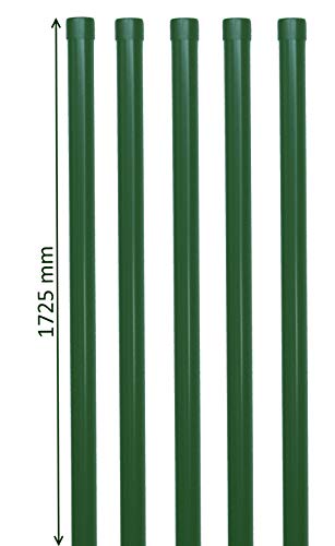 5 Stück Zaunpfosten 1725 mm lang in grün RAL 6005 als Zaunpfahl Pfosten Ø34mm aus Metall für Zaun mit Schweißgitter Draht von EXCOLO