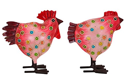 Exner dekorativer Deko-Hahn Deko-Huhn Garten-Deko Metall bemalt Preis für 2 Stück 4 Farben zur Auswahl (pink) von Exner