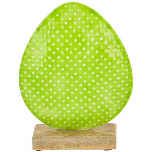 Exner dekoratives frühlingshaftes Deko-Ei Oster-Ei als bauchige Silhouette zum Stellen Metall beidseitig farbig emailliert in hellgrün oder gelb (hellgrün, klein ca. 14 cm hoch) von Exner